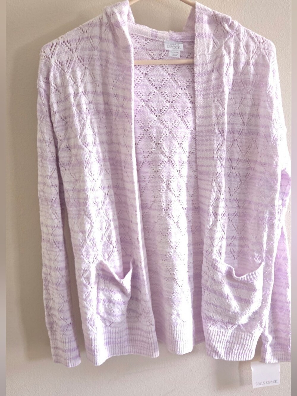 Falls Creek Lavender Open-Front Hooded Knit Cardigan Teen Juniors xl 14/16 Cozy - Picture 2 of 4